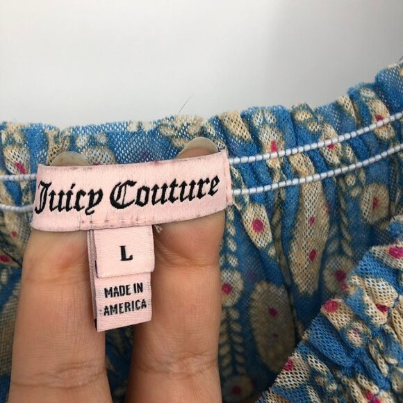 Juicy Couture Blue Beige multicolor Tiered Chiffon Paisley Maxi Dress size L - Picture 4 of 14